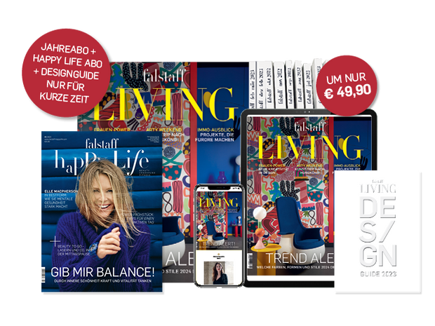 9 x Falstaff Living Magazin Print & Digital + Designguide + 4 x FALSTAFF Happy Life Magazin